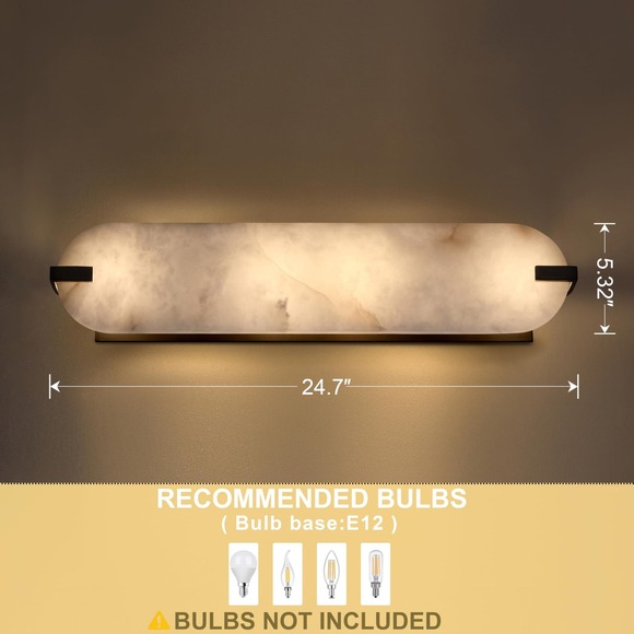 24.7"Natural Oval Alabaster Marble Light Wall Sconce Fixture E12 diffused - Picture 3 of 5